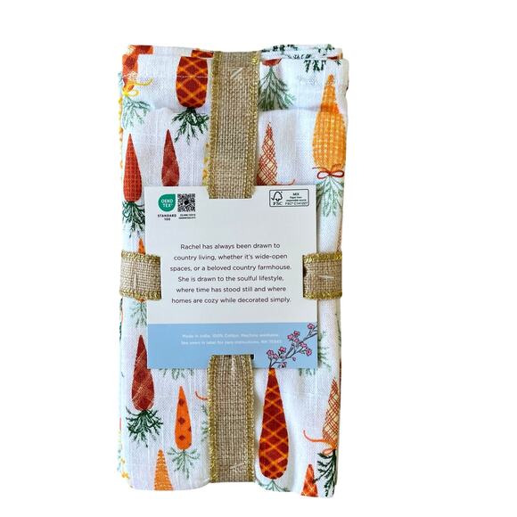 The FARMHOUSE by Rachel Ashwell Plaid Carrots Cloth Napkins Set Of 6 Easter New - Picture 5 of 10